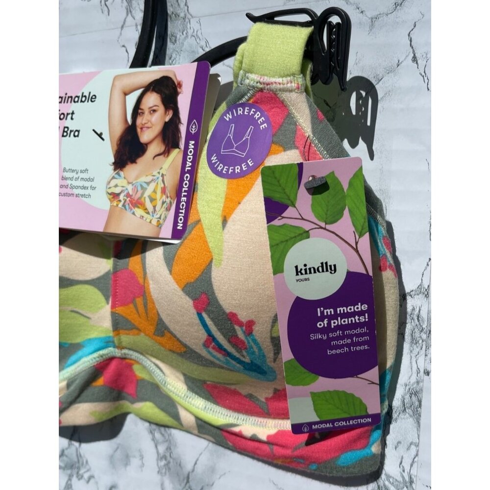 Kindly Yours Sustainable Comfort Modal Bra Small Tropical Floral Print Silky Sof - Picture 3 of 6